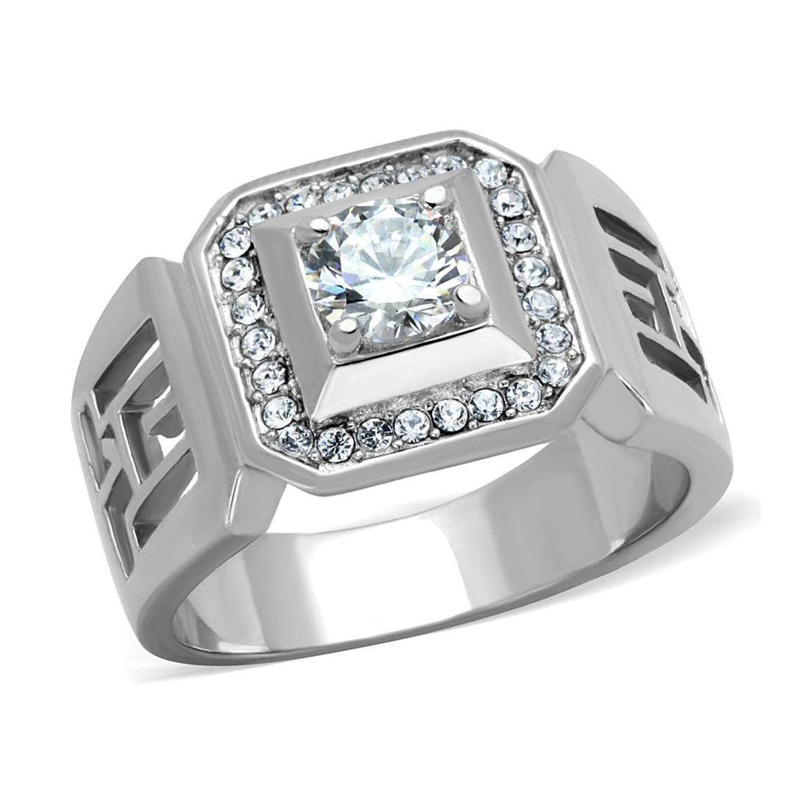 Hollow out mens jewelry ring with a central stone and decorative details for a stylish look