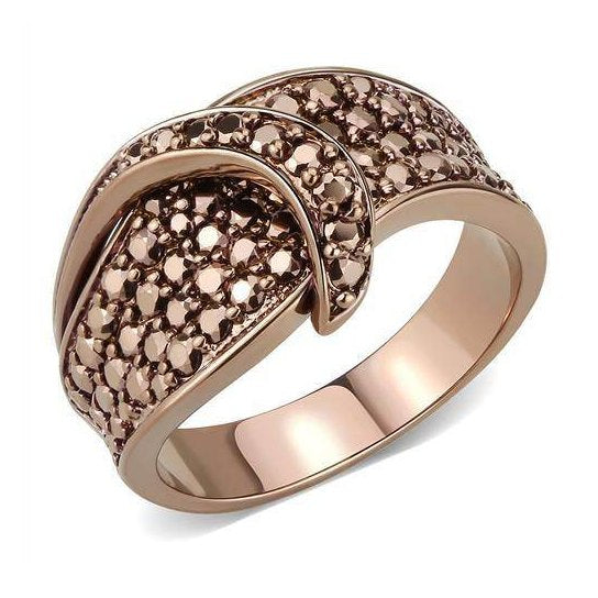 IP coffee finish designer ring featuring a unique twisted design with sparkling embellishments