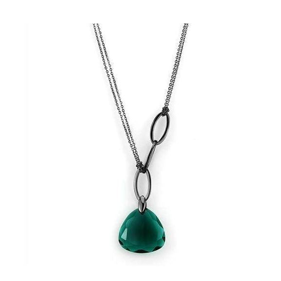 Stylish IP light black jewelry for men featuring a green pendant on a double chain necklace