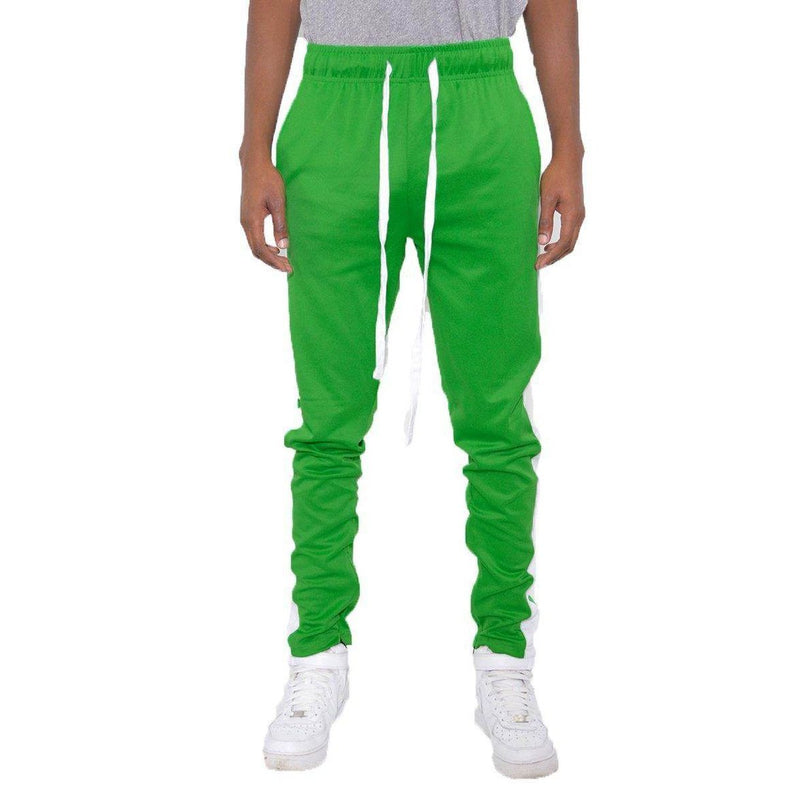 Men in Kelly Green Slim Track Pants with Elastic Waist and White Drawstring for Comfortable Fit