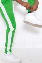 Men's WEIV Kelly Green Slim Track Pants with White Stripes and Comfortable Fit