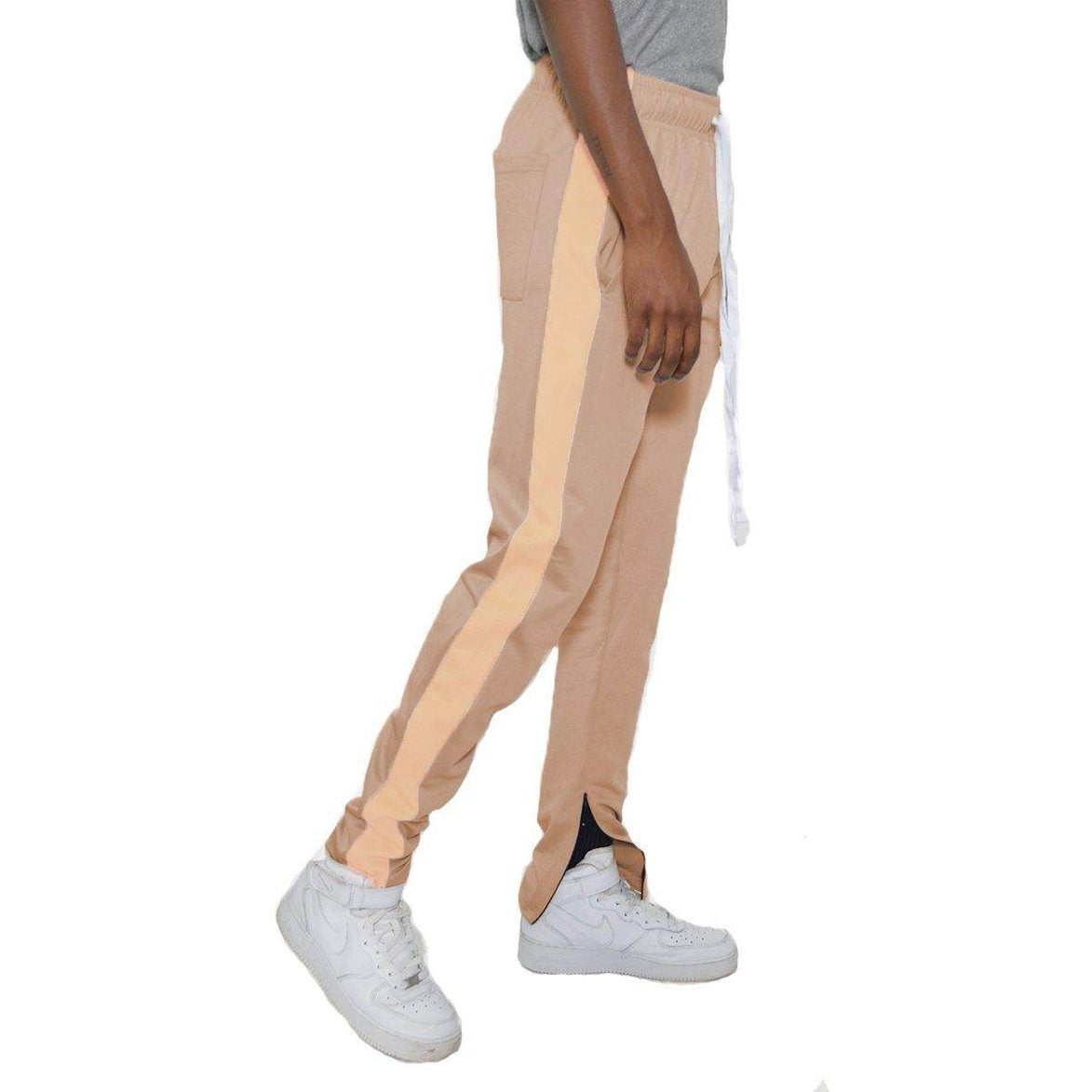 Men's khaki side stripe pants from VacationGrabs with a comfortable fit and stylish design
