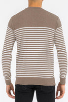 Brown and white striped knit sweater for men vacation, perfect for casual outings and comfort