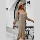 Trendsi knit tank dress set in beige with long sleeves and a fitted silhouette for stylish casual wear