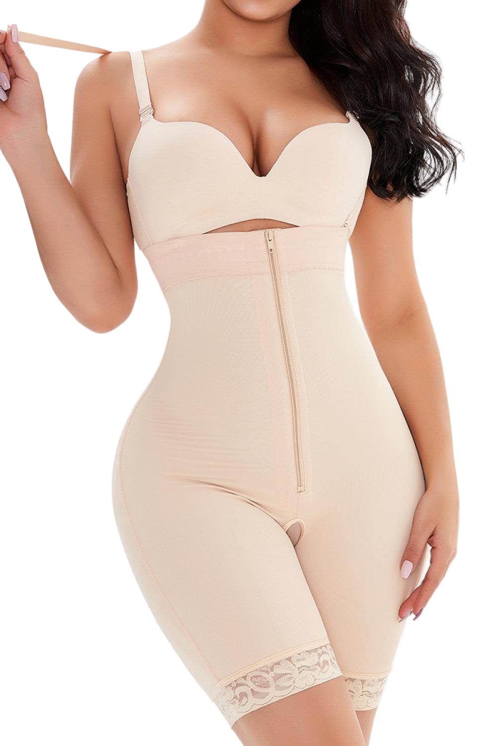 Trendsi lace zip-up shaping bodysuit designed for smooth curves and all-day comfort