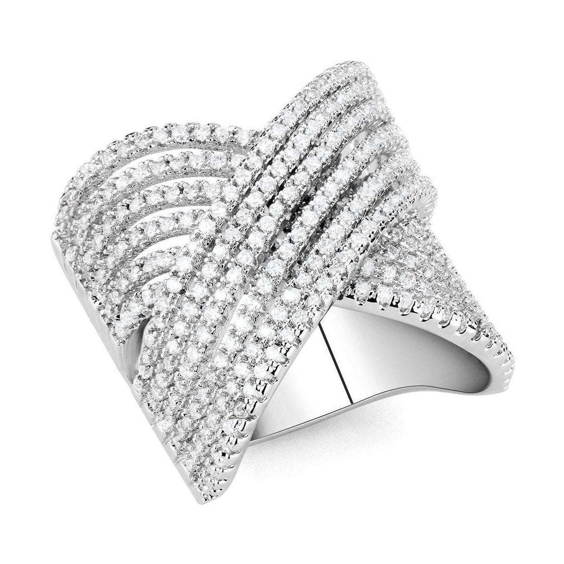 Stylish silver ring adorned with sparkling crystals, perfect ladies formal cocktail jewelry