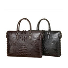 VacationGrabs leather laptop briefcase men in brown and black with croc pattern and dual handles