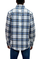 Men's light blue flannel shirt with a classic plaid pattern, perfect for casual wear