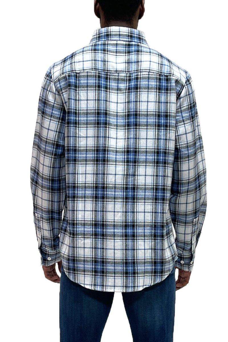 Men's light blue flannel shirt with a classic plaid pattern, perfect for casual wear