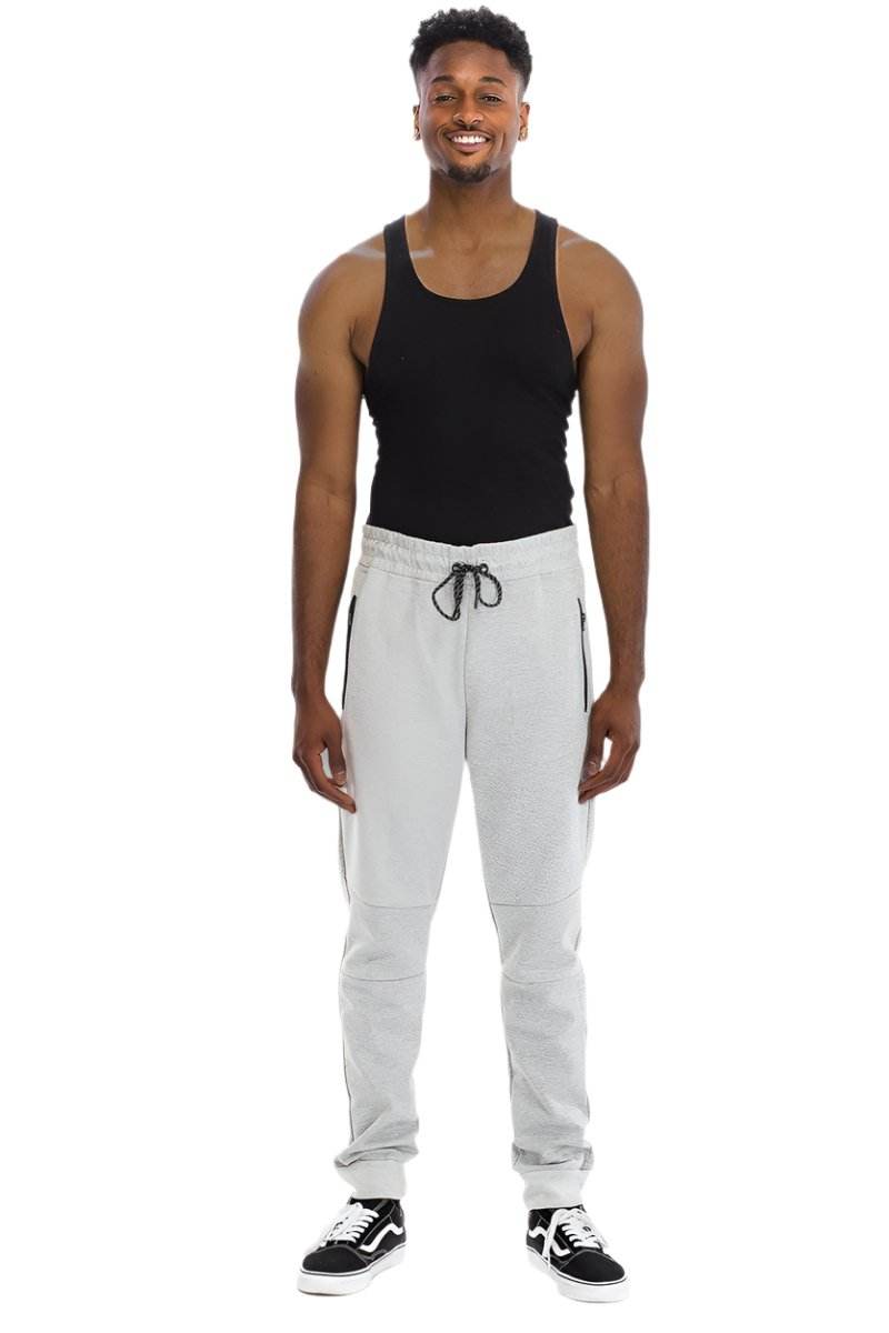 Mens light gray jogger pants by VacationGrabs with comfortable fit and drawstring waist