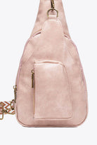 Trendsi pink PU leather sling bag with a stylish design and front zip pocket for easy access