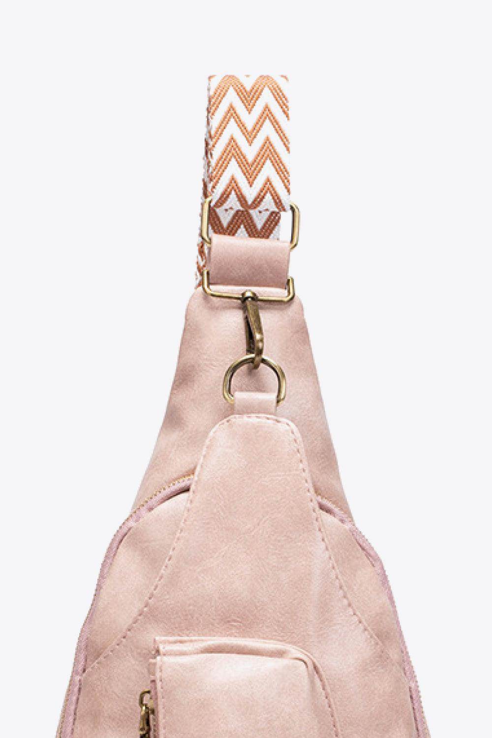 Trendsi pink PU leather sling bag with a stylish strap and zipper pocket for daily use
