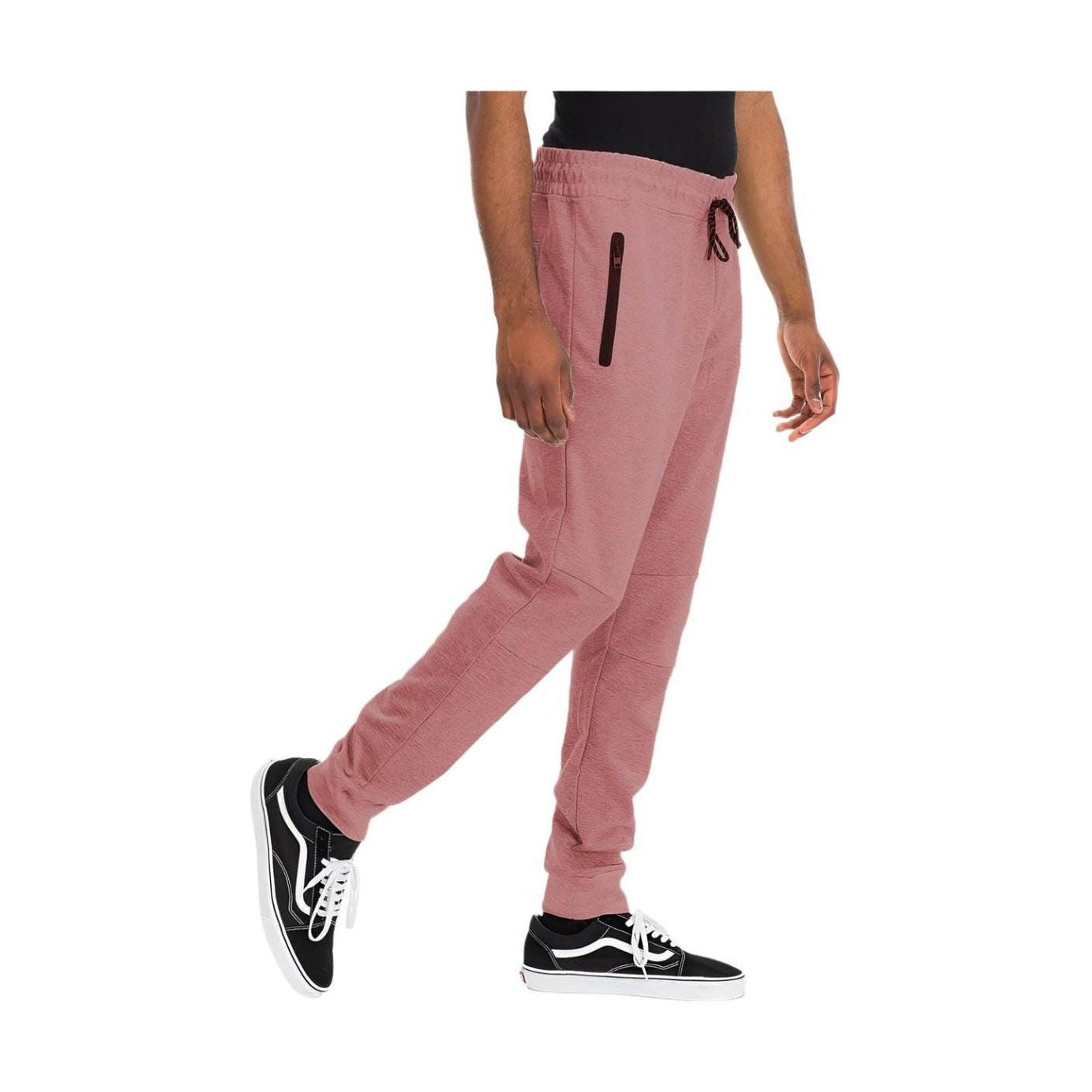 Mens light red cotton sweatpants from VacationGrabs with zippered pockets and a comfortable fit