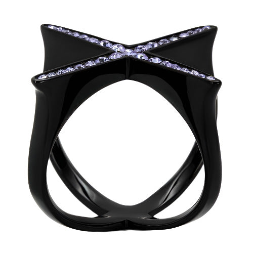 Stylish black ring with lilac synthetic crystal rings for a modern jewelry look