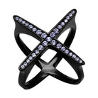 Black ring with lilac synthetic crystal rings set in a modern crossover design