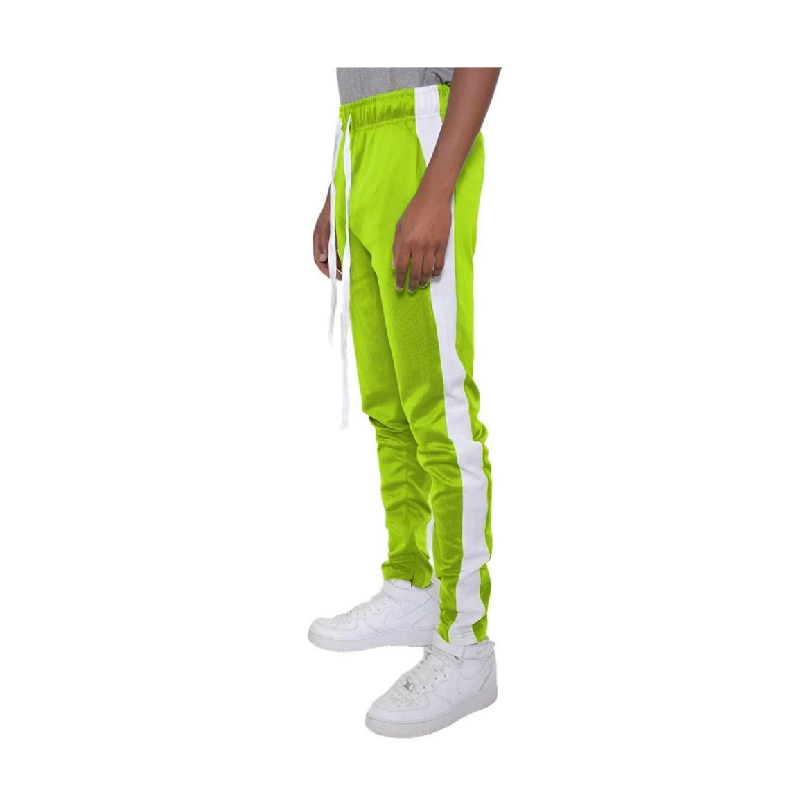 WEIV lime green track pants for men with white side stripes and comfortable fit