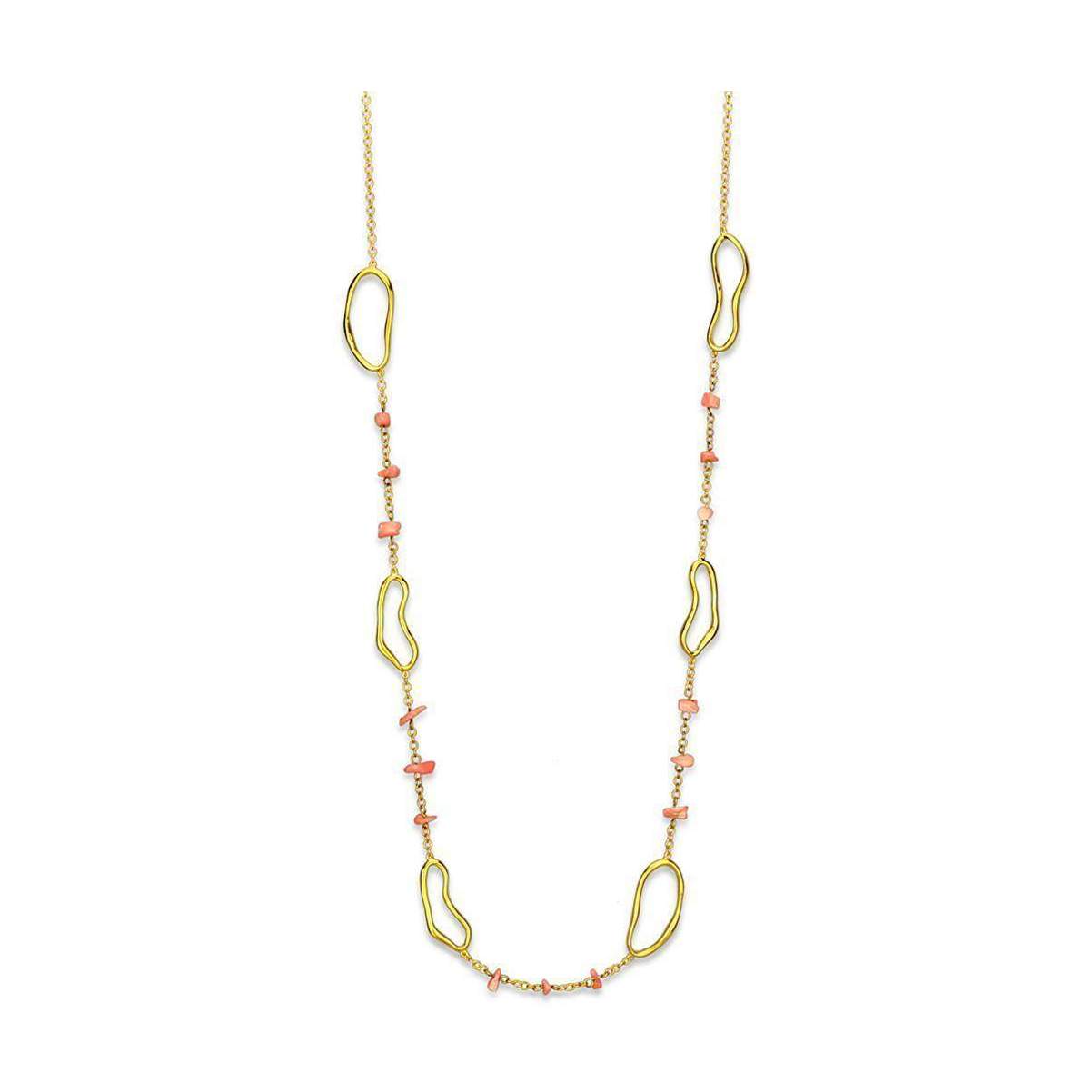 LO3340 - Gold Brass Necklace with Semi-Precious Coral in - VacationGrabs