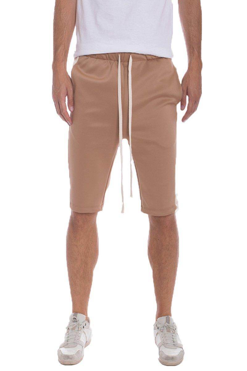 Men's tan long athletic shorts for men with adjustable drawstring waist for comfort