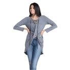 Women's Long sleeve wrap blouse in gray with stylish lace-up design and relaxed fit