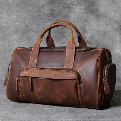 VacationGrabs luxury business travel bag in brown leather with multiple compartments for organized travel