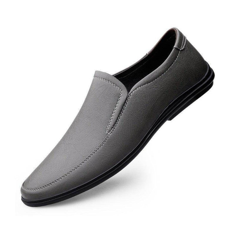 Luxury Italian loafers in grey leather, designed for comfort and style in casual settings