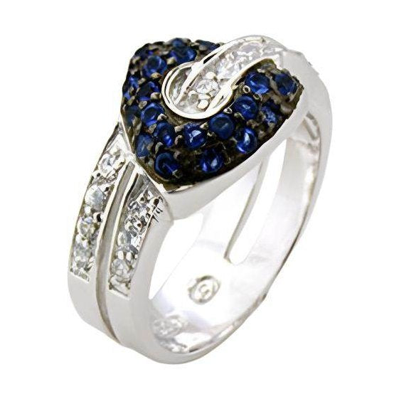 Stunning heart-shaped ring with blue and clear stones, perfect luxury vacation jewelry for women
