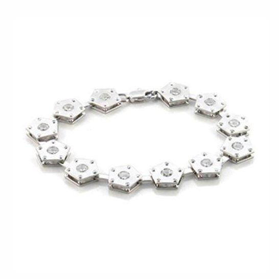 Elegant matte rhodium women's bracelet featuring hexagon links with sparkling accents