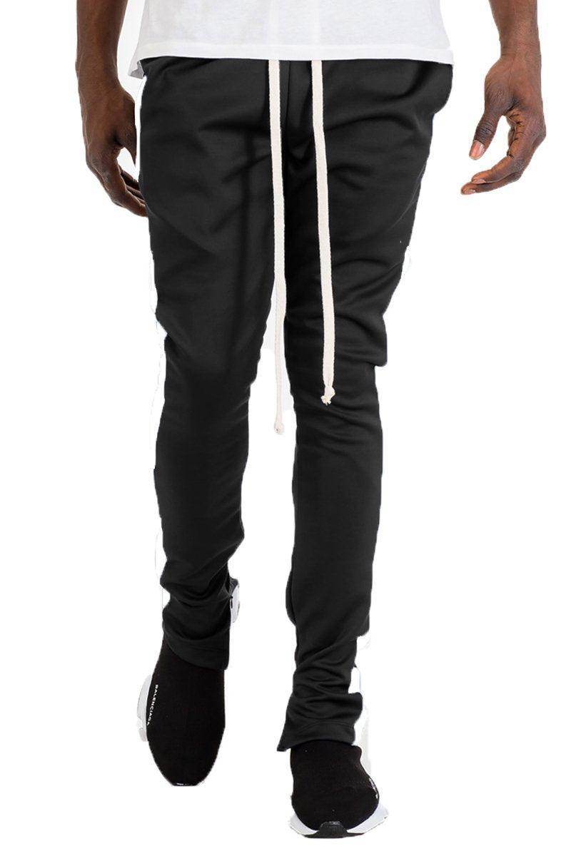 Stylish black white track pants for men with a comfortable fit and adjustable drawstring