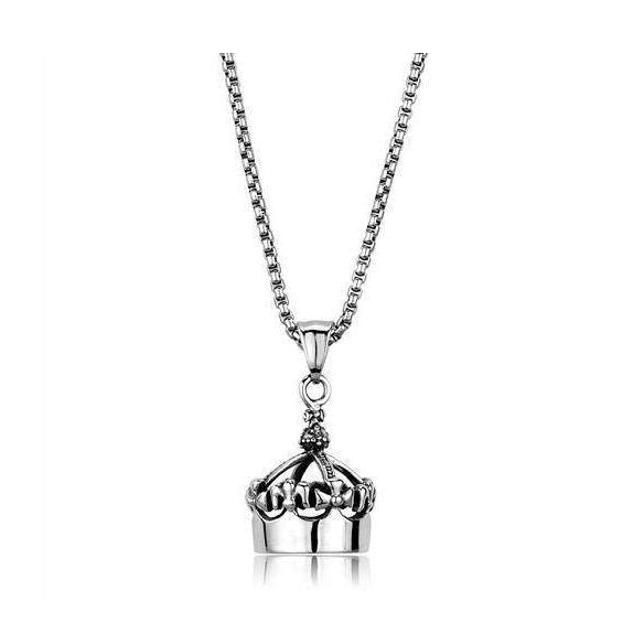 Men's crown pendant necklace in silver with a detailed crown design and durable chain