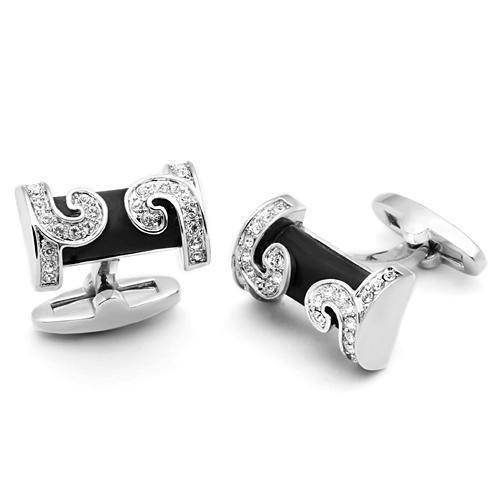 Men's Cufflinks - LO2630 - Rhodium Brass Cufflink with Top - VacationGrabs
