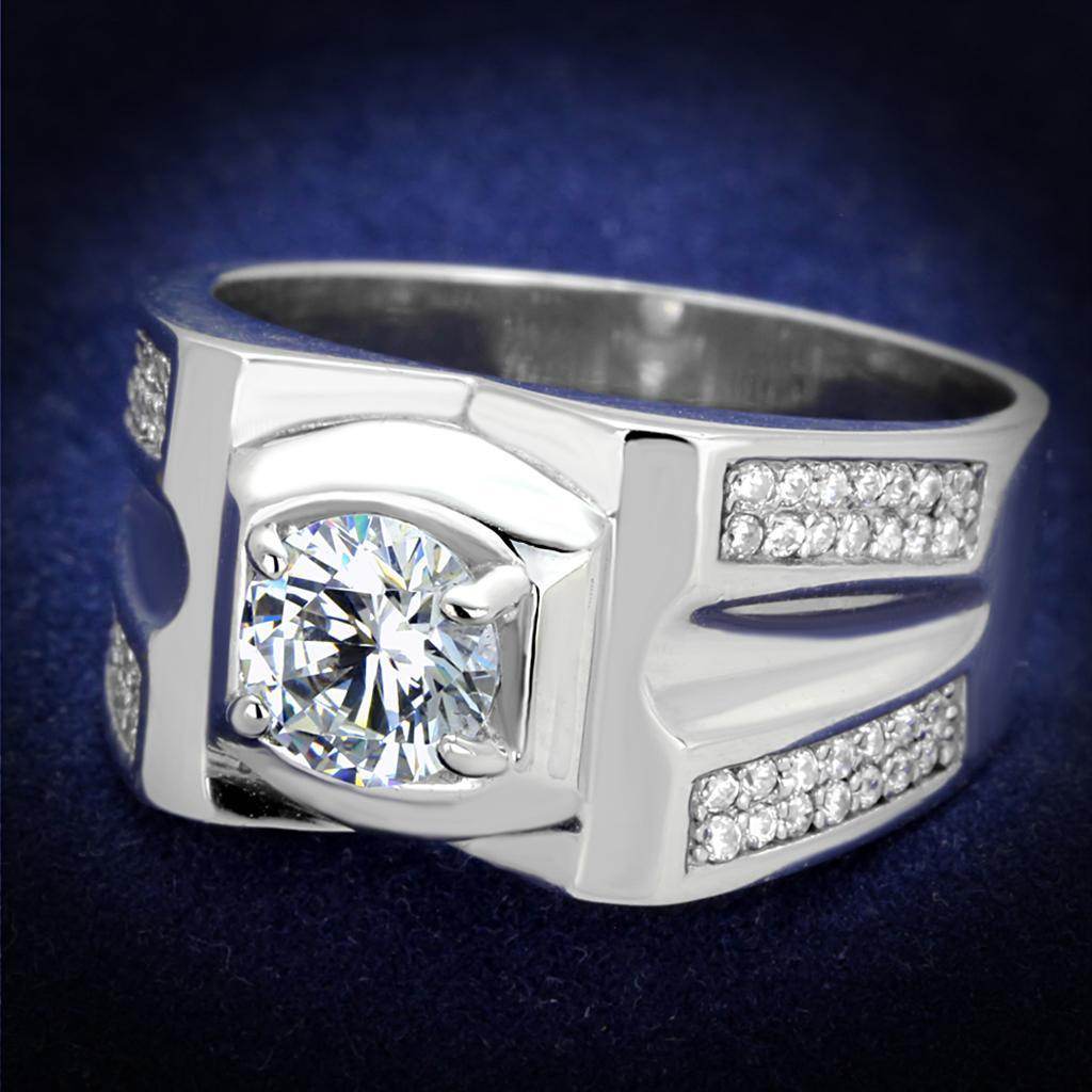 Men's Jewelry - Rings Men's Rings - TS385 - Rhodium 925 Sterling Silver Ring with AAA Grade CZ in Clear