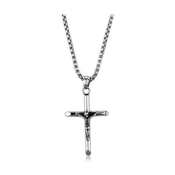 Men's cross necklace stainless steel with a sleek, polished finish and durable chain design