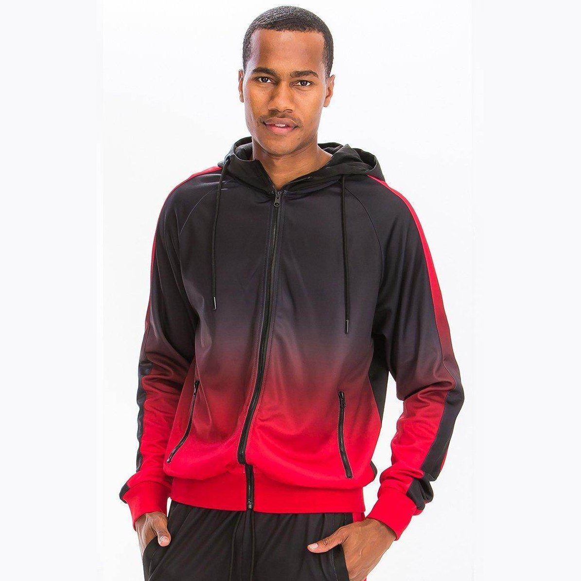 Men's Gradient Track Set by WEIV featuring a modern black and red design for stylish comfort