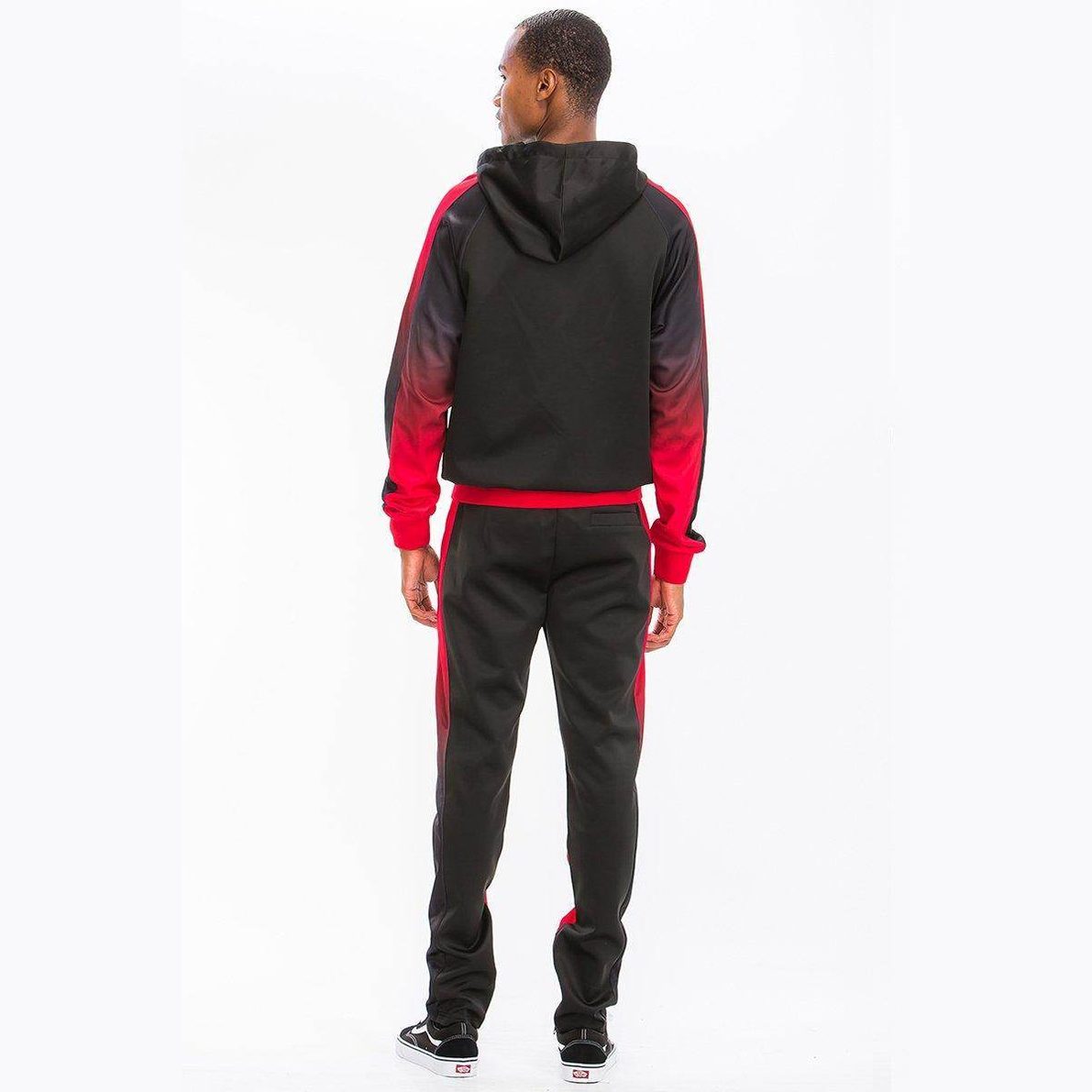 WEIV Men's Gradient Track Set featuring stylish joggers and a matching hoodie in black and red