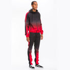 WEIV mens gradient track set featuring a stylish red and black design with joggers and a matching hoodie