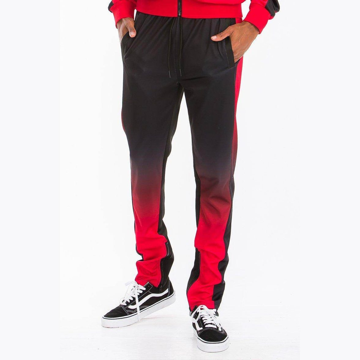 WEIV Men's Gradient Track Set Joggers in Black and Red with Side Pockets for Comfortable Style