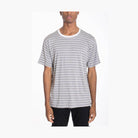 Mens gray cotton pullover shirt with horizontal stripes for a casual style