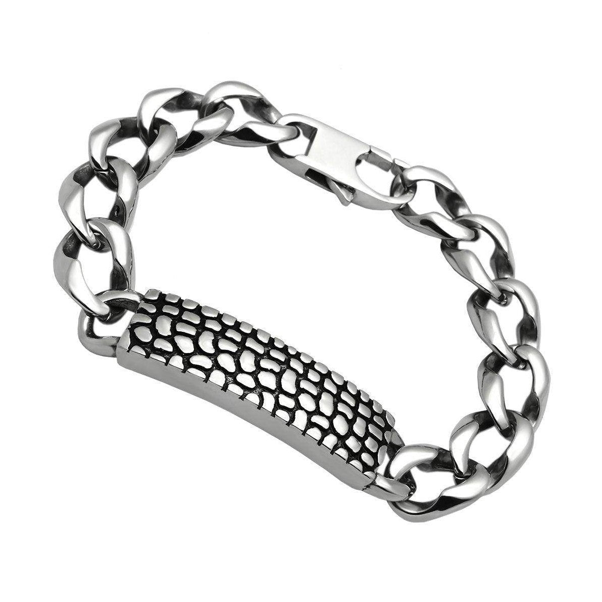 VacationGrabs men's high polished bracelet with a textured link design and secure clasp
