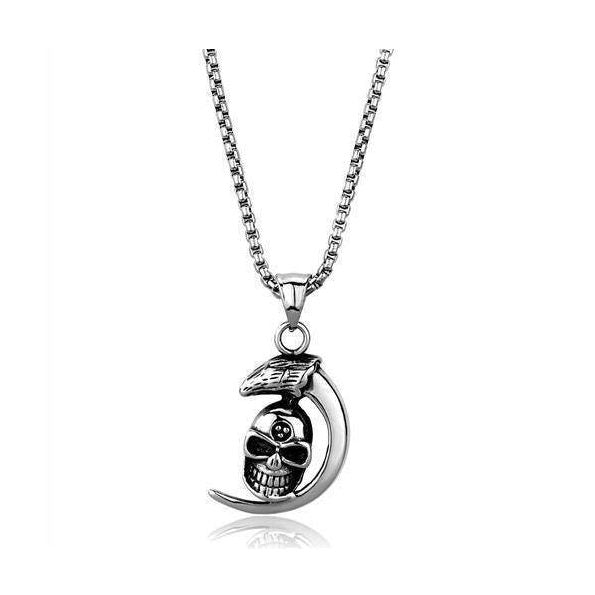 Men's high polished skull necklace featuring a stylish design with a striking pendant