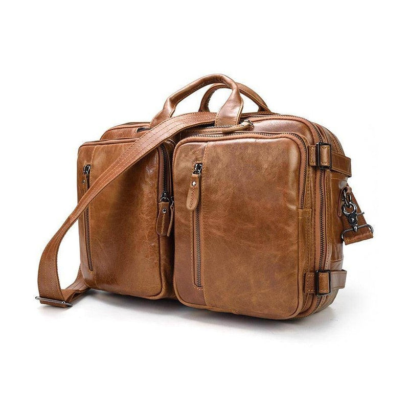 Mens leather laptop backpack from VacationGrabs with multiple pockets and adjustable straps