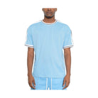 Mens light blue striped shirt from VacationGrabs with stylish contrasting sleeve details