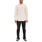 Men's long sleeve button down shirt in light beige from VacationGrabs, perfect for casual outings.