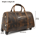 VacationGrabs mens overnight weekender bag in brown crocodile print with rolling wheels and comfortable handles