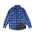 Men's quilted flannel shirt in blue and black check pattern with two chest pockets from VacationGrabs