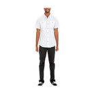 VacationGrabs mens short sleeve button shirt in white with two chest pockets and stylish design