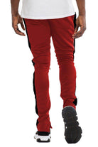 WEIV mens slim fit track pants in red with black side stripes for comfortable casual wear