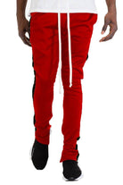 WEIV Mens Slim Fit Track Pants in Red with Side Stripes for Comfortable Activewear