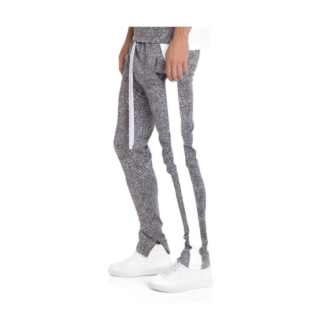 Mens Slim Joggers in White Noise Print by VacationGrabs with Side Stripes and Comfortable Fit