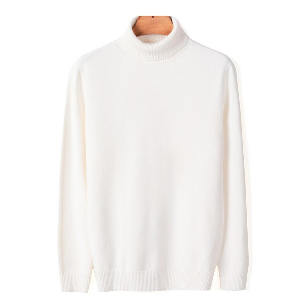 White Casual Turtleneck Sweaters Men Pullovers Autumn Winter