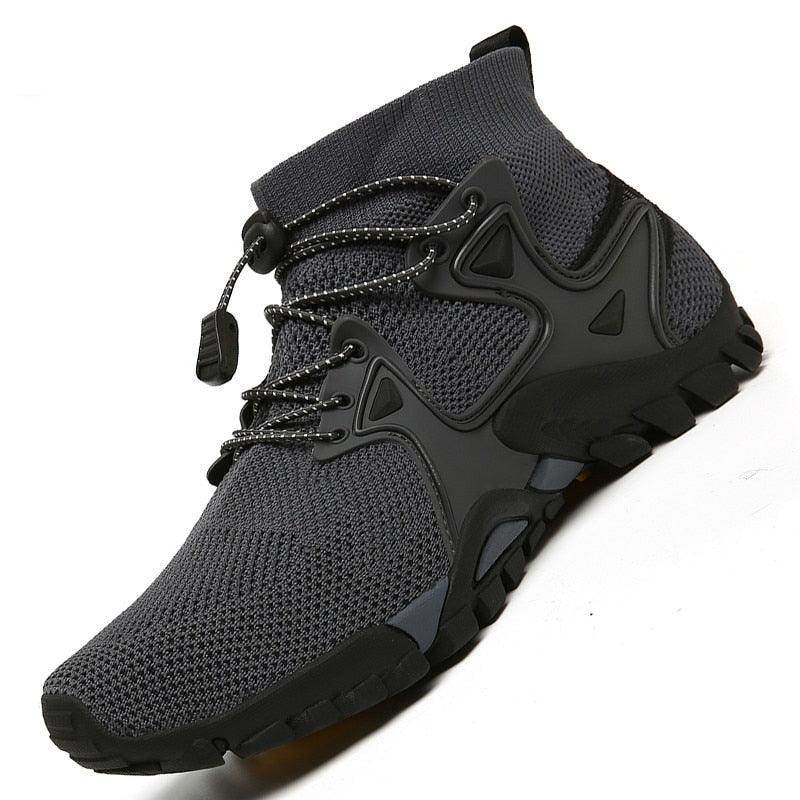 VacationGrabs women's mesh non-slip walking boots in grey with comfortable fit and adjustable laces